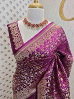 Banarasi with floral jaal design and floral plant pattern on border - Image 16