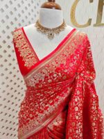 Banarasi with floral jaal design and floral plant pattern on border - Image 13