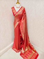 Banarasi with small floral jaal design and mango,floral plant buttas on border - Image 15