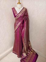 Banarasi with small floral jaal design and mango,floral plant buttas on border - Image 3