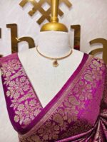 Banarasi with small floral jaal design and mango,floral plant buttas on border - Image 2