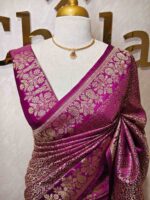 Banarasi with small floral jaal design and mango,floral plant buttas on border
