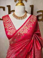 Banarasi with small floral jaal design and mango,floral plant buttas on border - Image 4