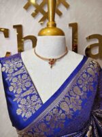 Banarasi with small floral jaal design and mango,floral plant buttas on border - Image 17