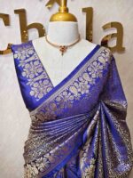 Banarasi with small floral jaal design and mango,floral plant buttas on border - Image 16