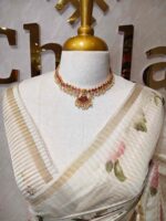 Chanderi with vertical stripes and floral prints - Image 2