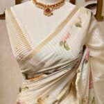 Chanderi with vertical stripes and floral prints