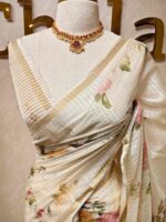 Chanderi with vertical stripes and floral prints