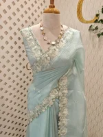 Crushed silk with floral threadwork, sequence detailing - Image 16