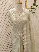 Crushed silk with floral threadwork, sequence detailing - Image 13
