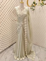 Crushed silk with floral threadwork, sequence detailing - Image 14