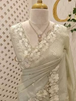 Crushed silk with floral threadwork, sequence detailing - Image 15
