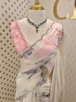 Georgette with floral digital print, highlights stones and beads - Image 8