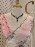 Georgette with floral digital print, highlights stones and beads - Image 9