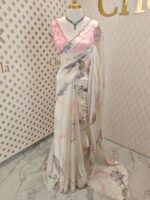 Georgette with floral digital print, highlights stones and beads - Image 10