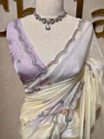 Georgette with floral digital print, highlights stones and beads