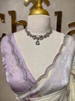Georgette with floral digital print, highlights stones and beads - Image 2