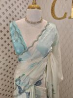 Georgette with floral digital print, highlights stones and beads - Image 11