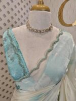 Georgette with floral digital print, highlights stones and beads - Image 12