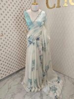 Georgette with floral digital print, highlights stones and beads - Image 13