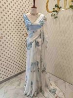 Georgette with floral digital print, highlights stones and beads - Image 16