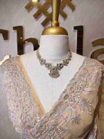 Georgette with tissue texture and colored thread, beads work on border - Image 20