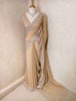 Georgette with tissue texture and colored thread, beads work on border - Image 21