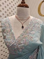 Georgette with tissue texture and colored thread, beads work on border - Image 16