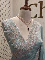 Georgette with tissue texture and colored thread, beads work on border - Image 17