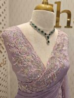 Georgette with tissue texture and colored thread, beads work on border - Image 11