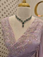 Georgette with tissue texture and colored thread, beads work on border - Image 10