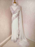 Georgette with tissue texture and colored thread, beads work on border - Image 24