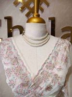 Georgette with tissue texture and colored thread, beads work on border - Image 23