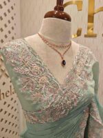 Georgette with tissue texture and colored thread, beads work on border - Image 8