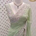 Georgette with tissue texture and colored thread, beads work on border