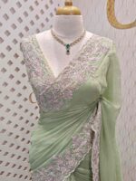 Georgette with tissue texture and colored thread, beads work on border