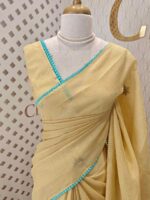 Kota silk with ring knot like embroidery design -6 Pastel yellow