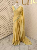 Kota silk with ring knot like embroidery design -6 Pastel yellow - Image 3