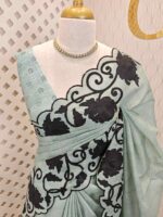 Net kota with rose Flower plant like applique work on border - Image 4