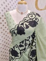 Net kota with rose Flower plant like applique work on border - Image 7
