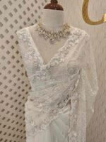 Net saree with sequence and zardozi floral and veiny designs