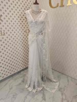 Net saree with sequence and zardozi floral and veiny designs - Image 3
