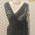 Net saree with sequence, cut beads and zardozi floral jaal design