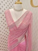 Net saree with cutbead and sequence work on horizontal direction