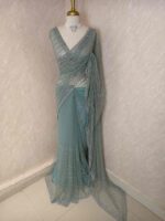 Net saree with cutbead and sequence work on horizontal direction - Image 12