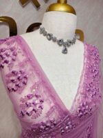 Net saree with intricate floral and vine embroidery along the border - Image 6