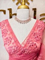 Net saree with intricate floral and vine embroidery along the border - Image 2