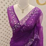 Organza with small sequence flower and stones leafy design
