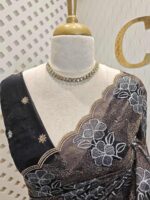 Organza with small 2 hibiscus like flowers, 4leaf motif - Image 5