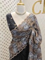 Organza with small 2 hibiscus like flowers, 4leaf motif - Image 4